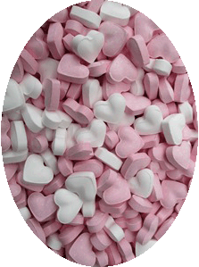 White and pink dextrose hearts